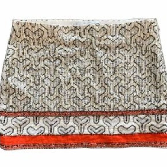 Zara White and Orange Beaded Sequin Mini Skirt - Picture 1 of 8